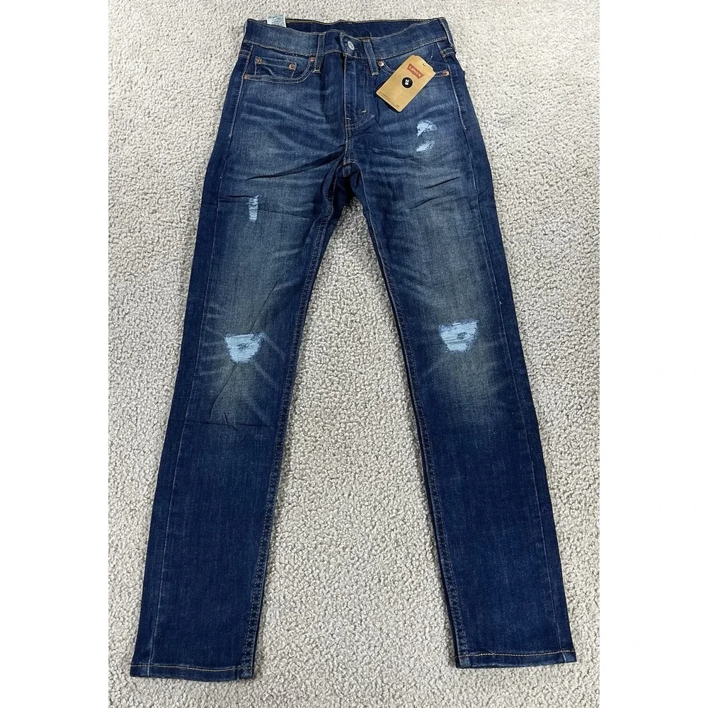 Levis 510 Skinny Men's Size 27Wx30L Dark Wash Blue Denim Jeans Distressed NWT